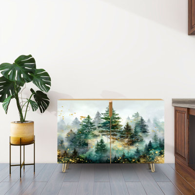 Sideboard Buffet Cabinet with Storage Vertical Watercolor Pine with 2 Doors for Living Room and Kitchen