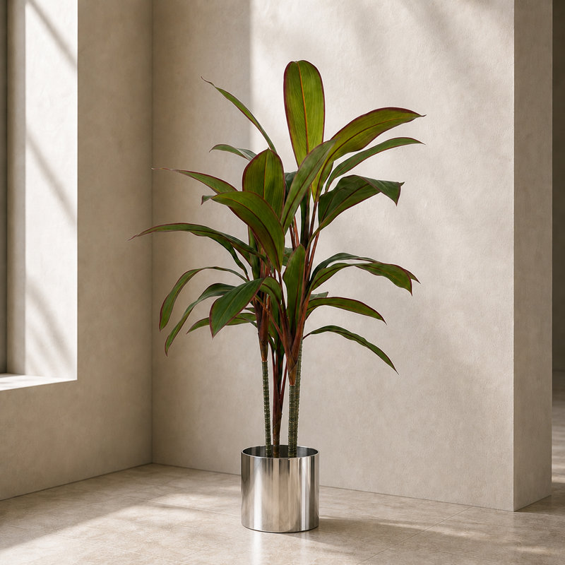 Artificial Realistic Palms Faux Moss Tree in Metal Planter, Silver