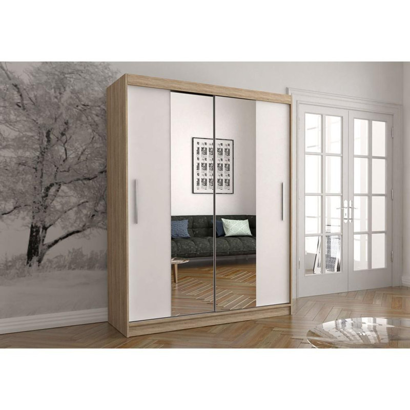 Aznavur 2 Door Manufactured Wood Wardrobe, Oak/White