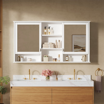 Armoire de rangement murale 55 po 2 en 1 avec tablettes réglables, charnières à fermeture en douceur, miroirs haute définition, pour meuble-lavabo, salon, rangement de chambre à coucher
