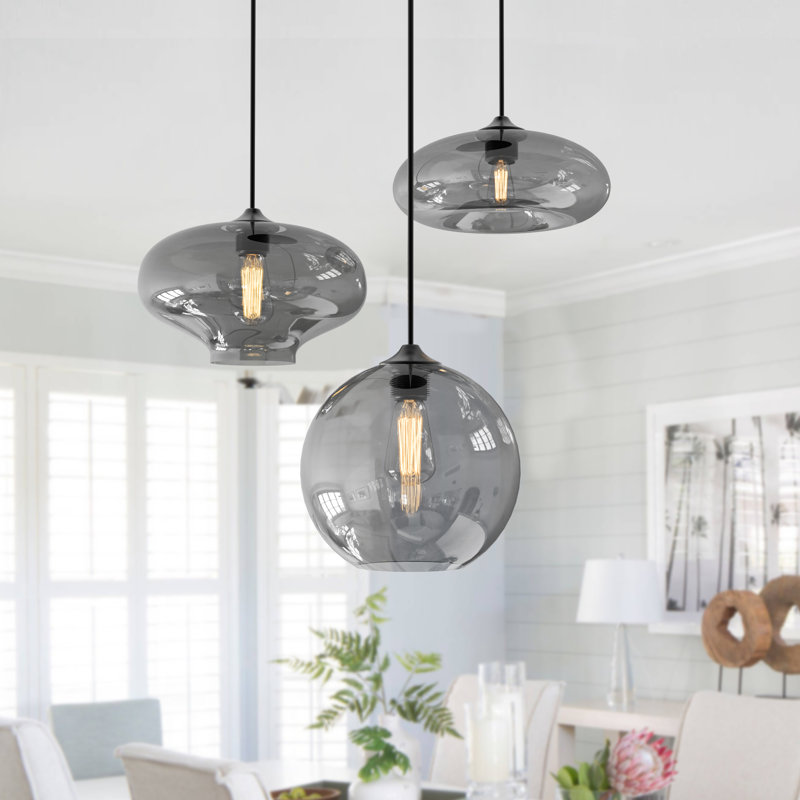 3 Light Dimmable Matte Black Glass Chandelier