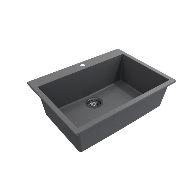 Terralife Hyperion 27 Dual-Mount Granite Composite 27 In. Single Bowl Kitchen Sink, Concrete Gray