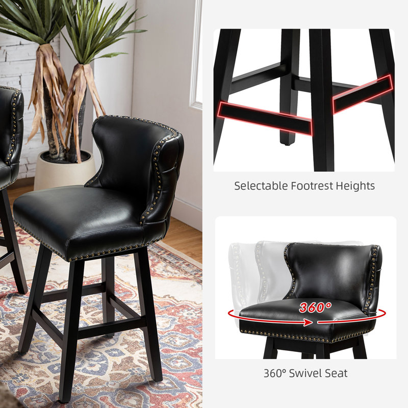 Amecia 29.5" Classic Swivel Bar Stool with Wooden Legs