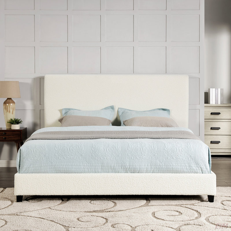 Upholstered Platform Bed (Bed), White, King