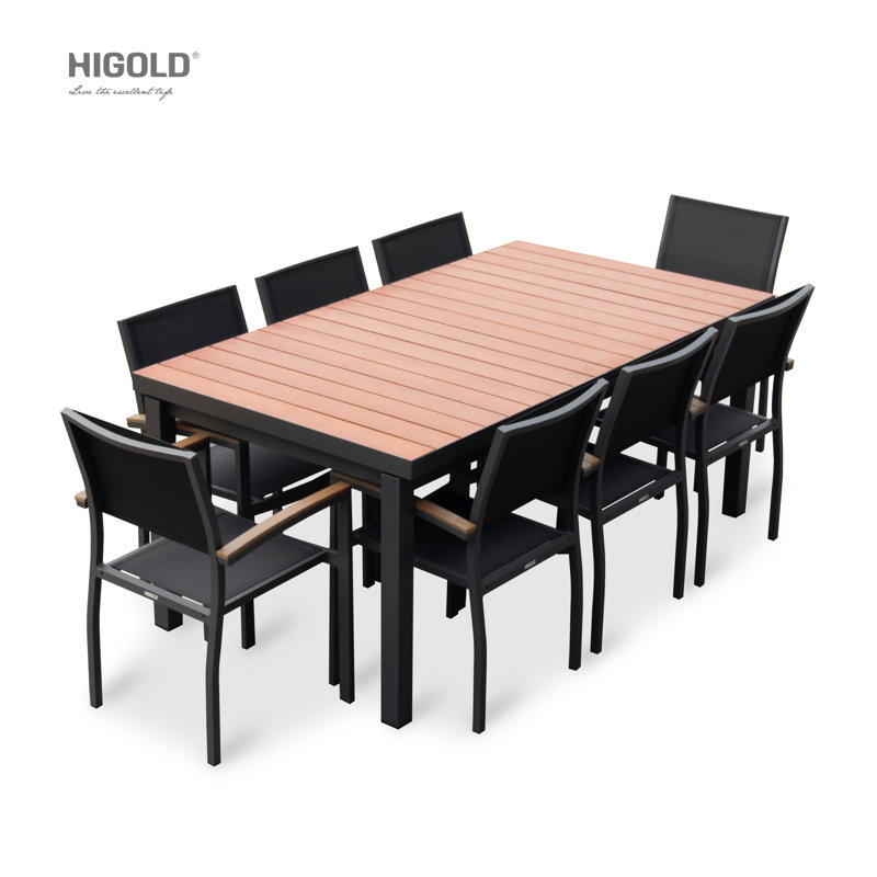 Carlo Extendable 8 - Person Outdoor Dining Set, Faux Wood Aluminum Frame