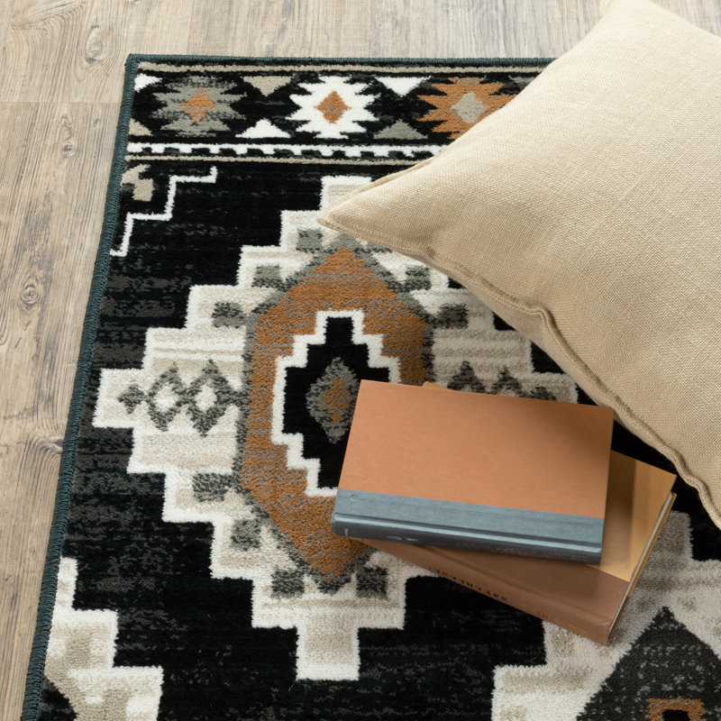 Tapis gris anthracite / ivoire Basurto Southwestern, Rectangle 3 pi 10 po x 5 pi 5 po