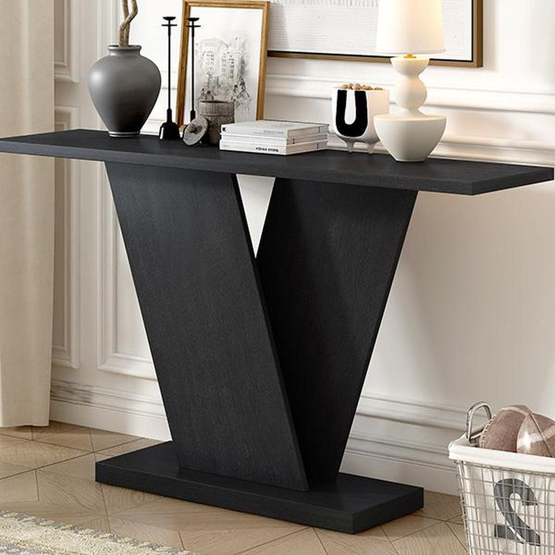Mirod Console Table With Natural Wood Veneer,V-Base Design For Classic Versatility , For Displaying Your Favourite Items, Easy Assembly