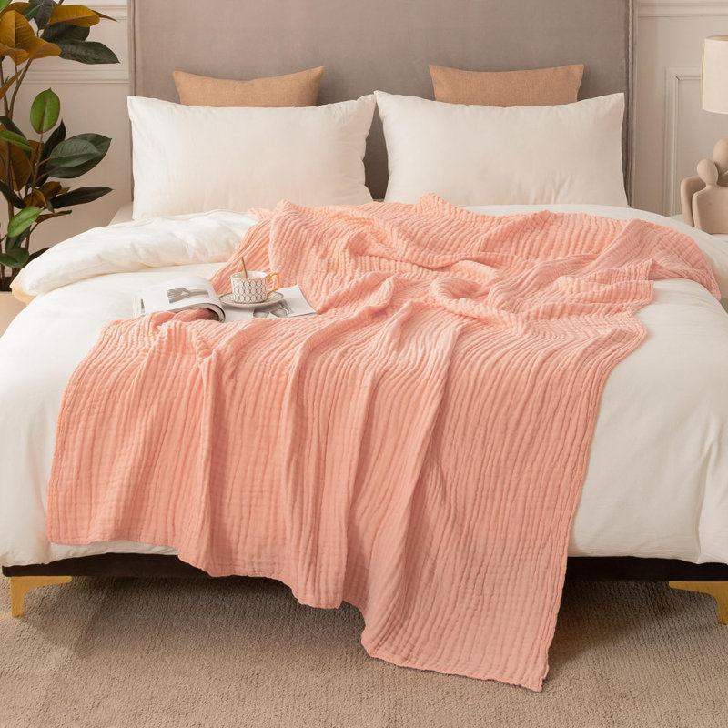 Couverture en coton pour toutes les saisons EMME, Jeté, Rose