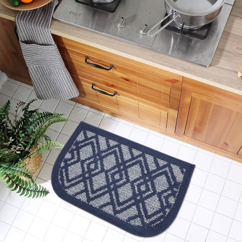 Ensemble de 2 tapis de cuisine à motif géométrique bleu marine antidérapant ultra résistant à l'eau