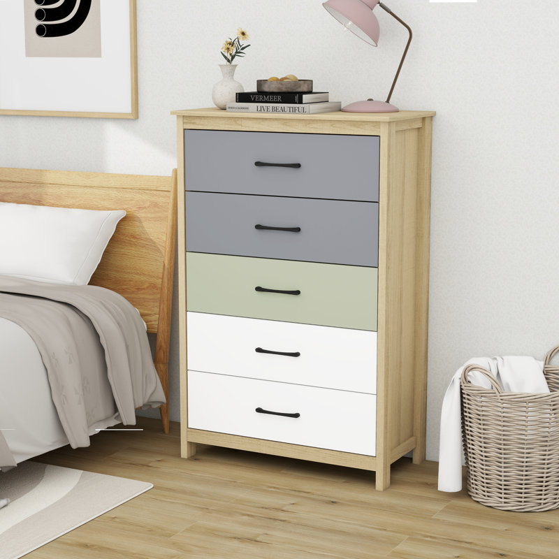 Allysyn 5 Drawer Dresser, Gray/White/Green