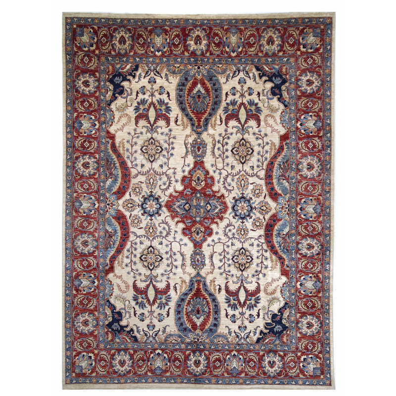 High-Quality Hand-Knotted Beige And Red Area Rug