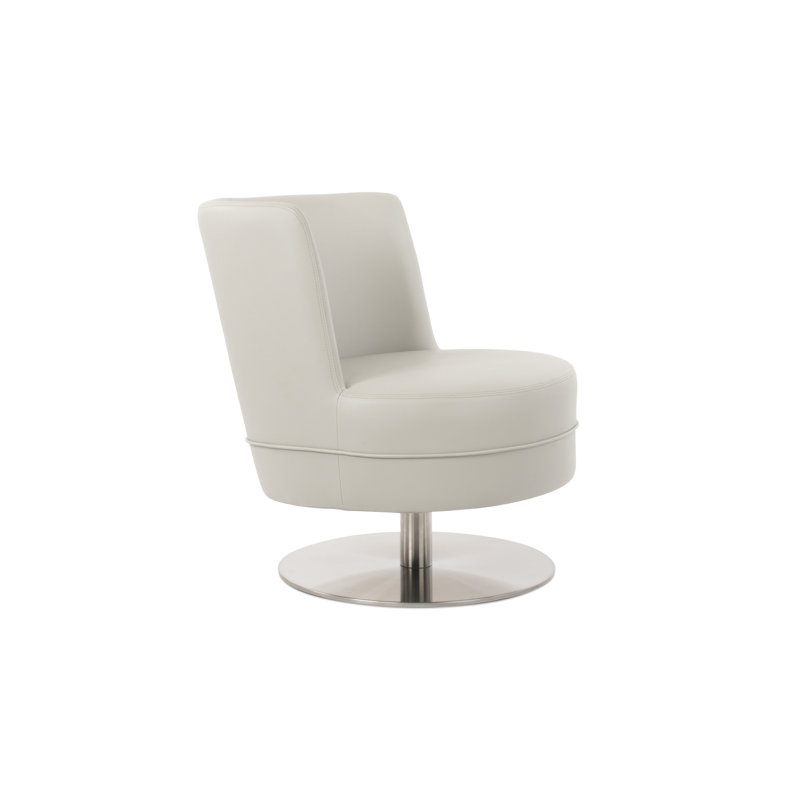 Hilton Round Memory Swivel Lounge Chair, Bone Faux Leather