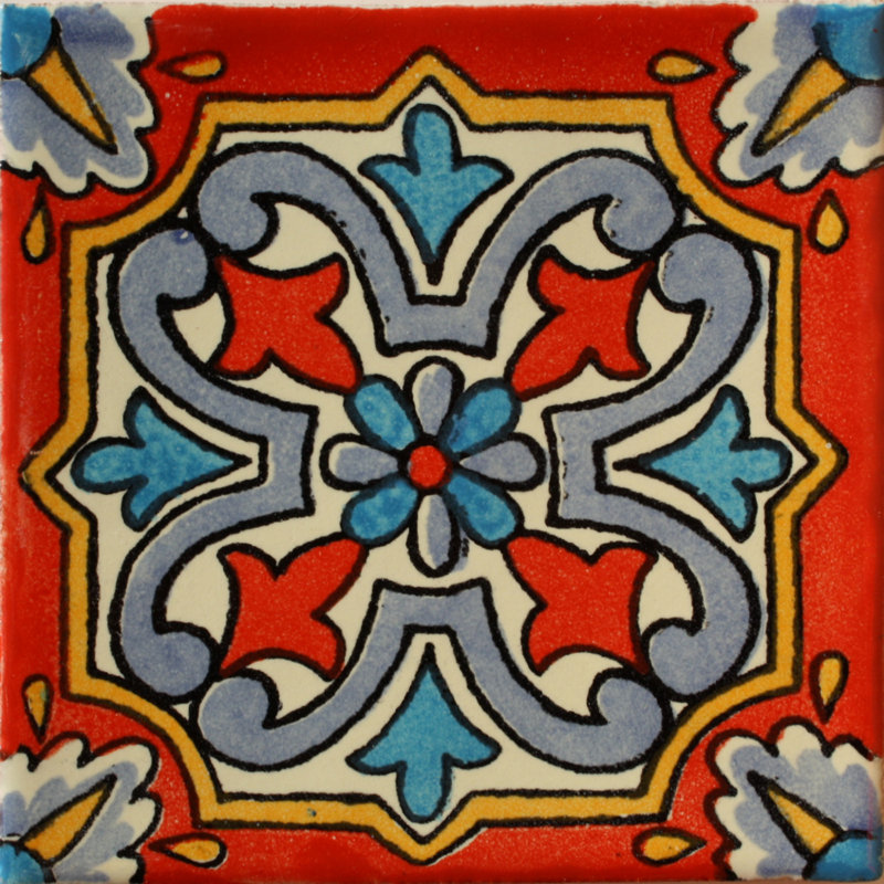 4.2" x 4.2" 9pcs TalaMex Picota Talavera Mexican Tile