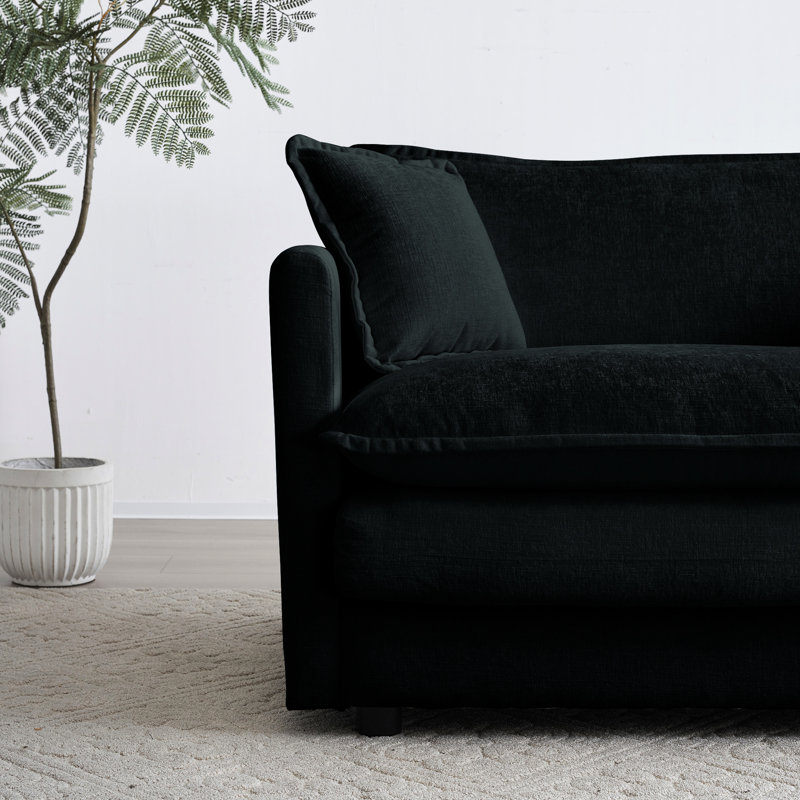 Canapé modulaire en U massif en forme de U en chenille noire avec porte-gobelets
