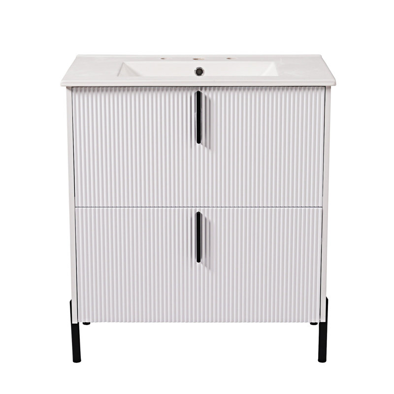 Bathroom Vanity With Ceramic Sink And Drawers, White
