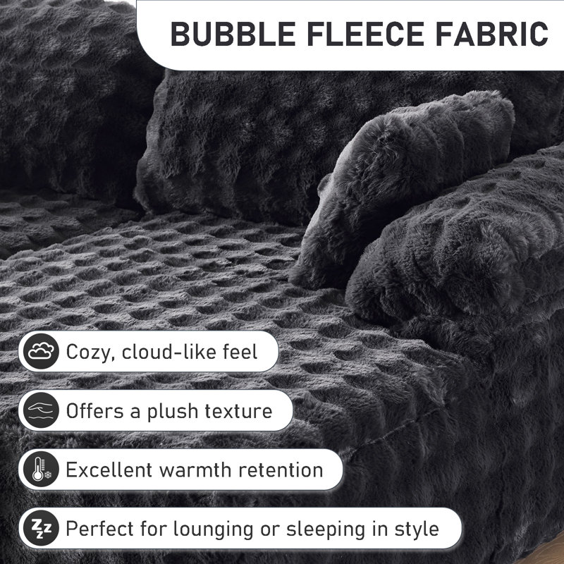 93" Velvet King Size Chaise Lounge Sofa Bed Sleeper Sofa with Dual Mattress, Gray