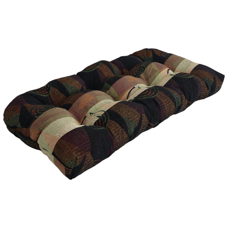 42-Inch By 19-Inch Rounded Back Jacquard Chenille Loveseat Cushion, Brown;Black;Multi-Colored Abstract