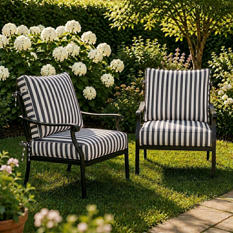 3" Deep Seat Chair Cushion Stripe Border Frame - Water-Resistant, 22" W x 22" D, Navy