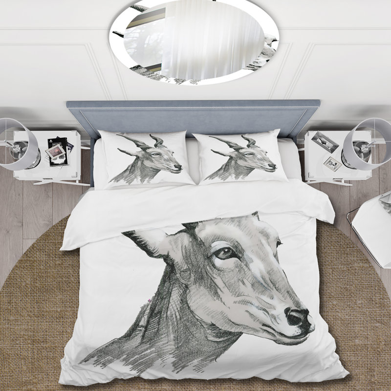 Portrait monochrome de chèvre I - ensemble de housse de couette Farmhouse - microfibre de polyester