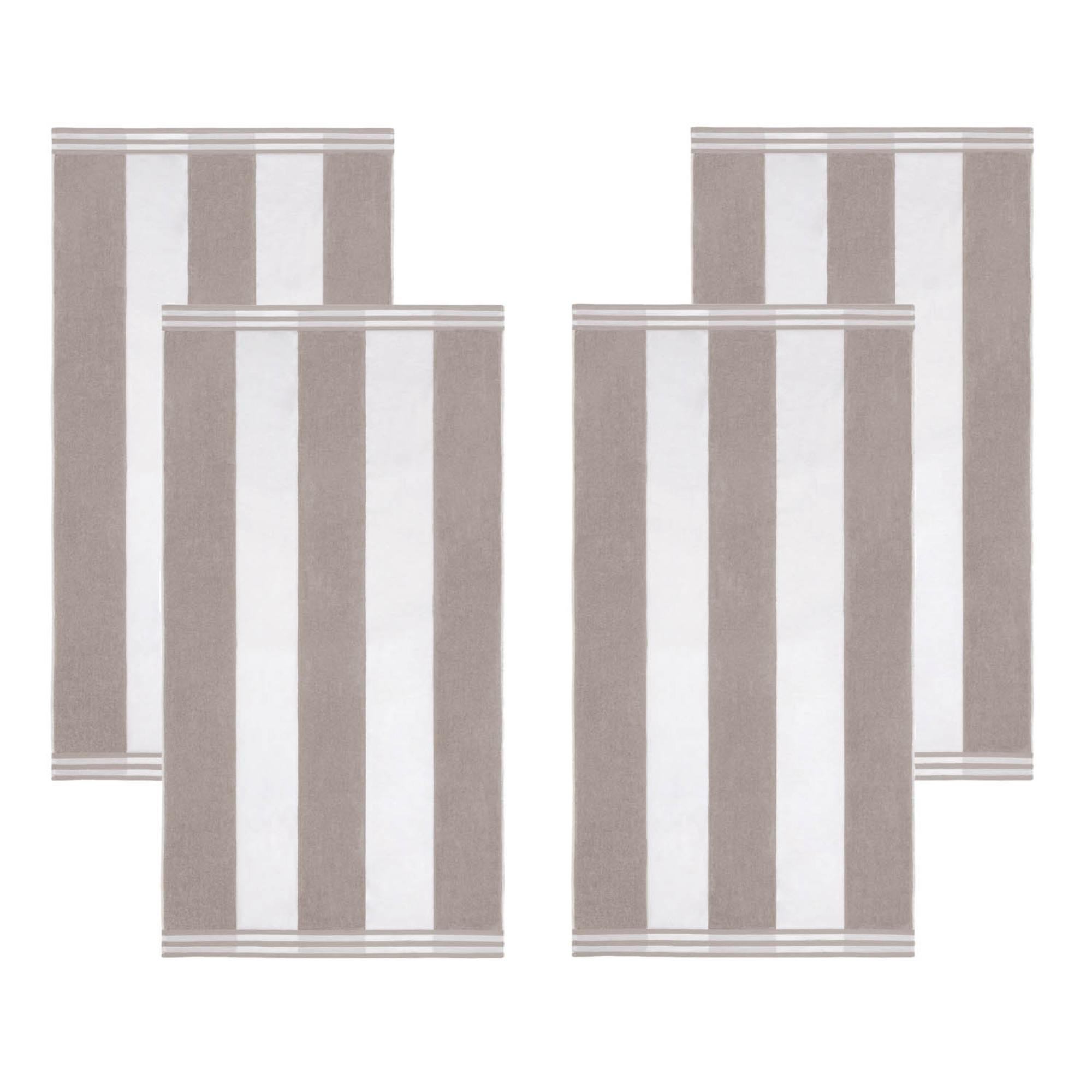 Calheta Cotton Oversized Cabana Stripe Beach Towels, Light Gray, 4