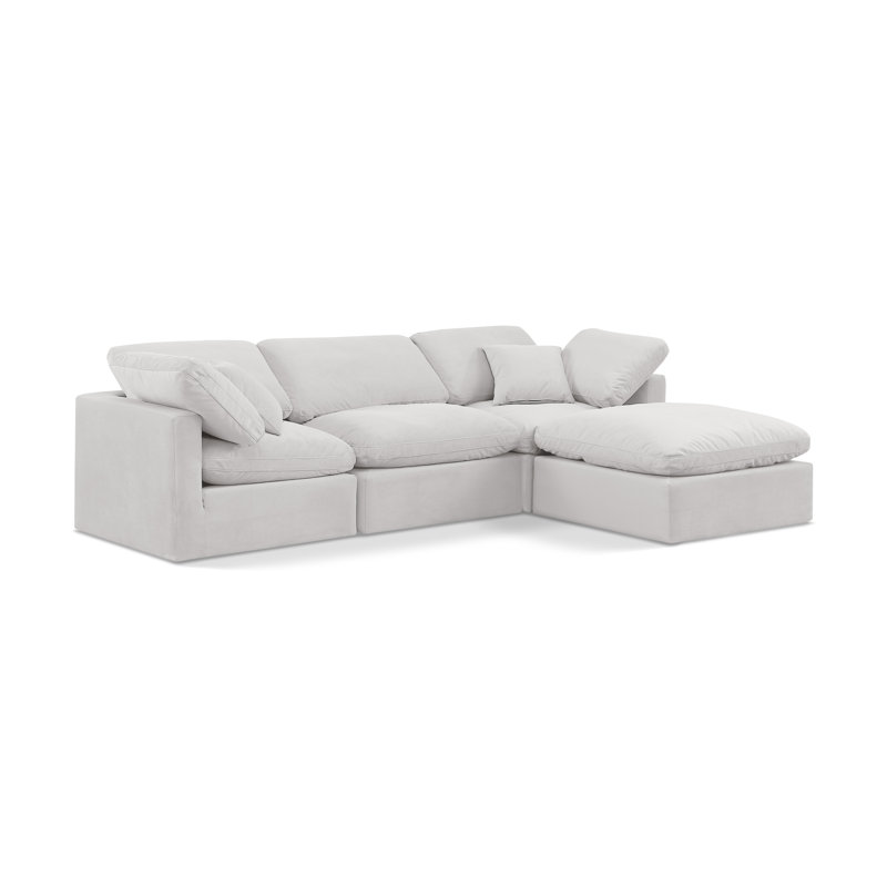 Itala Velvet L-Shaped Sectional Reversible, Cream Velvet