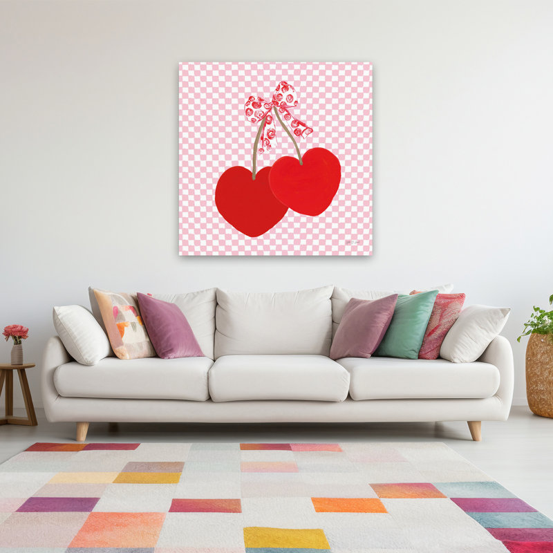 Cherry Hearts, art contemporain, H 48 po x l 48 po