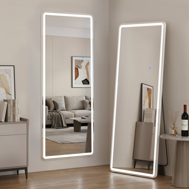 Miroir à DEL pleine longueur avec lumière, miroir de corps entier éclairé avec support, à intensité variable et 3 couleurs d'éclairage Miroir de salle de bain mural