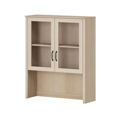 Bibliothèque beige avec portes en verre et bahut de bar, l 33,9 po