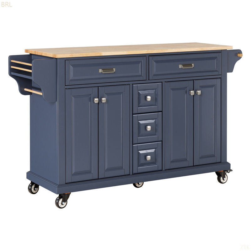 Makhel Wood Kitchen Island, Blue