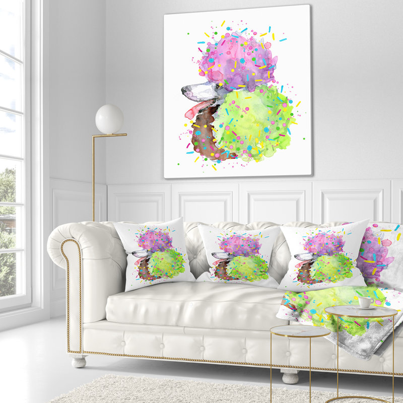 Mignon chien brun avec des sphères colorées - oreiller imprimé animal, 16 po x 1 po, Coussin décoratif