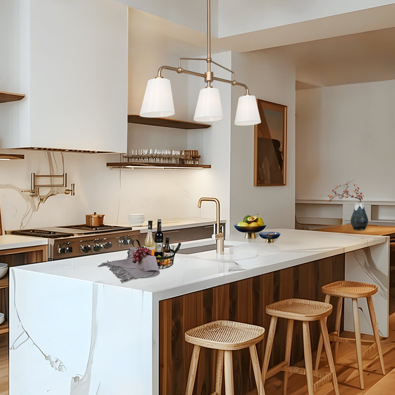 Luminaire suspendu moderne en laiton à 3 lumières avec abat-jour en tissu