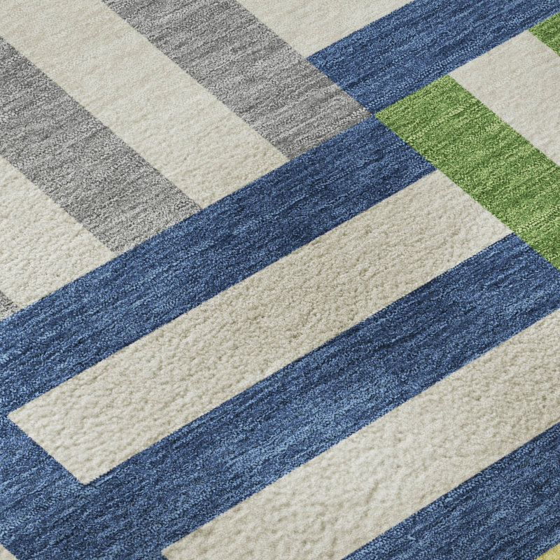 Premium Machine Washable Mayfield AMF2332 Geometric Rug, Blue, 2'3" x 7'6" Runner