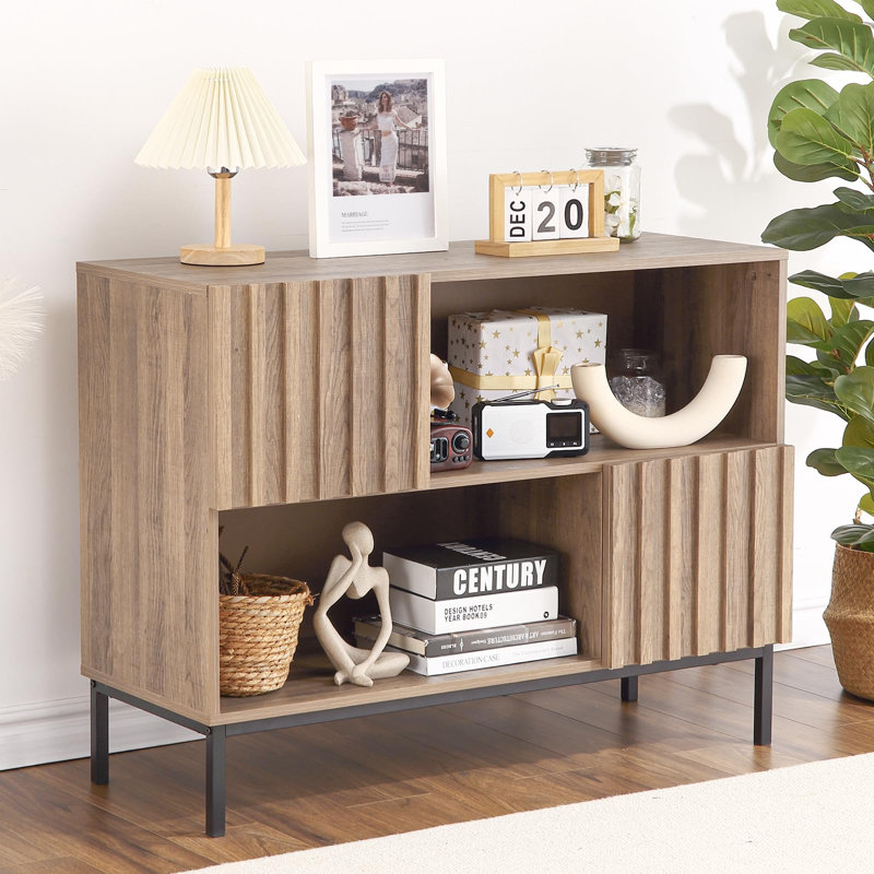 Modern Sideboard Buffet Cabinet with Fluted Doors and Storage Shelf Mid Century Entryway Console Table for Sofa Hallway