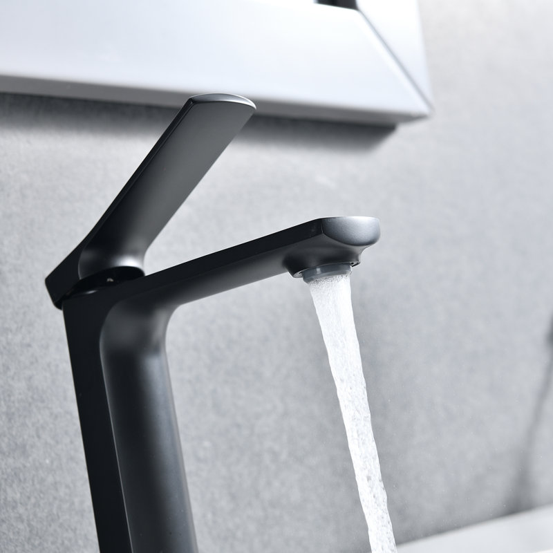 Single Hole Faucet Single-handle Bathroom Faucet with Deck Plate Matte Black, Matte Black