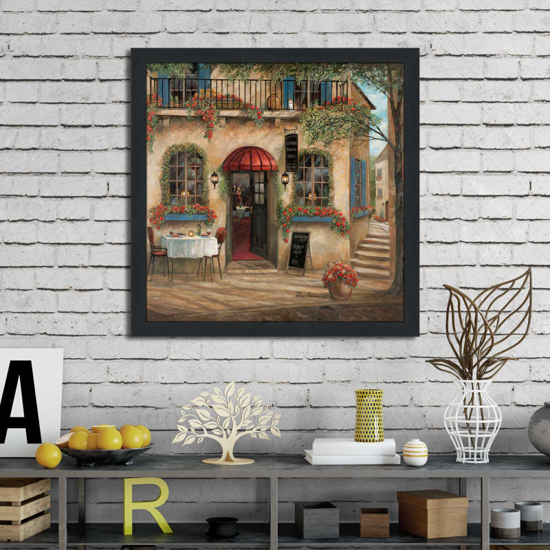 « centro piazza cafe », reproduction de peinture à l’huile encadrée, H 27,5 po x l 27,5 po x P 0,75 po