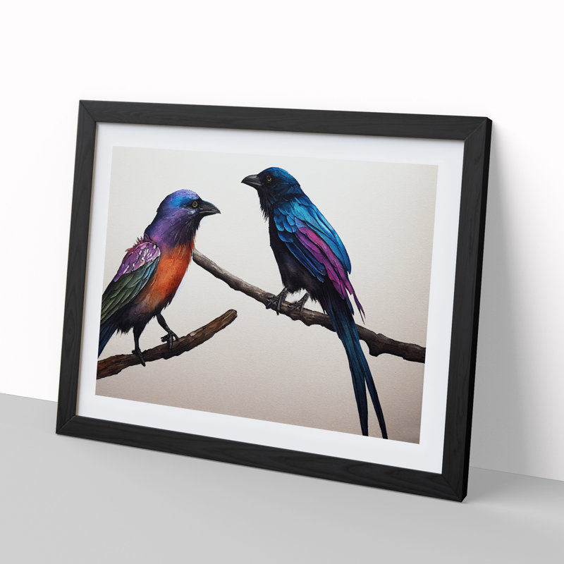 Crow Bird Watercolour Vol.3 - Single Picture Frame Print, Black, 34cm H x 46cm W x 2cm D