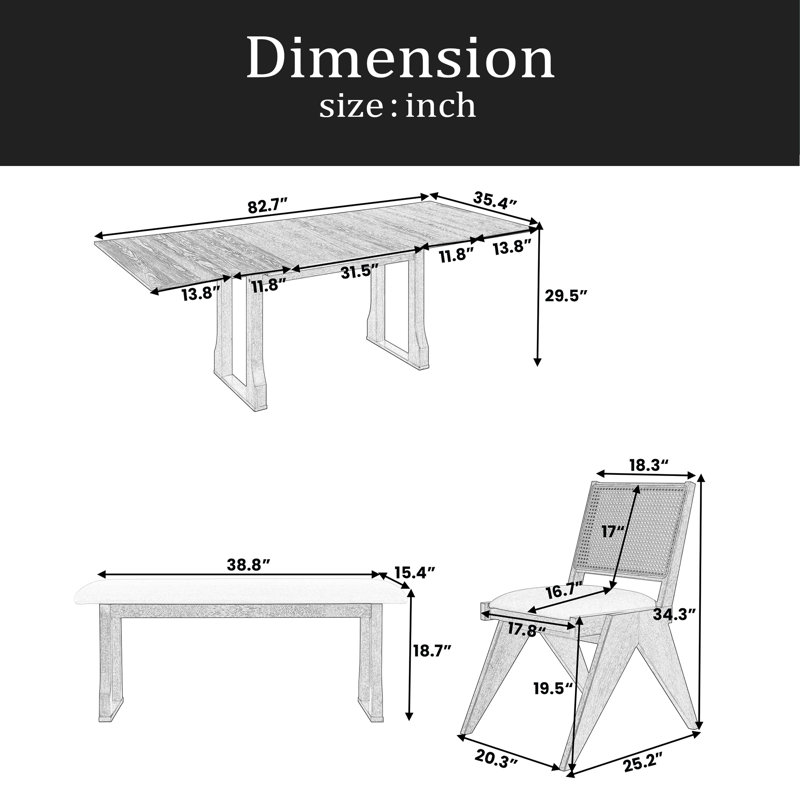 Ensemble de table de salle à manger extensible 6 pièces Modern, Jaune, Noyer, Noyer