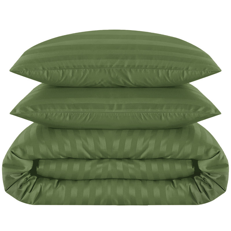 Microfiber 250 TC Reversible Stripe Duvet Cover Set with Pillowcases, Super King Duvet Cover + 2 Standard Pillowcases, Olive