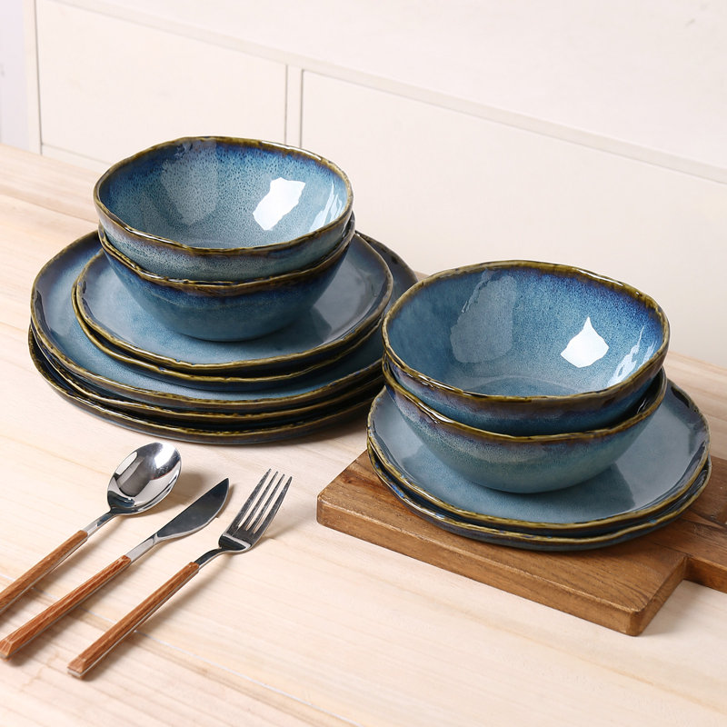 Lucca 12 Piece Stoneware Dinnerware Sets-Service For 4, Blue