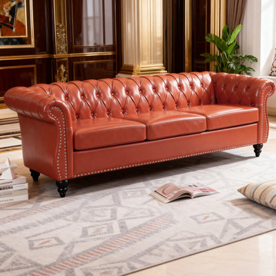 Canapé Chesterfield classique 84 po en cuir synthétique capitonné à 3 places avec accoudoirs roulés et garniture cloutée