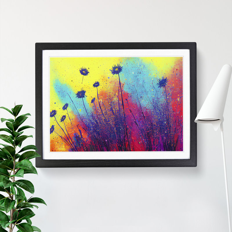 Magnificent Wildflowers Floral Abstract - Single Picture Frame Painting, Black, 34cm H x 46cm W x 2cm D