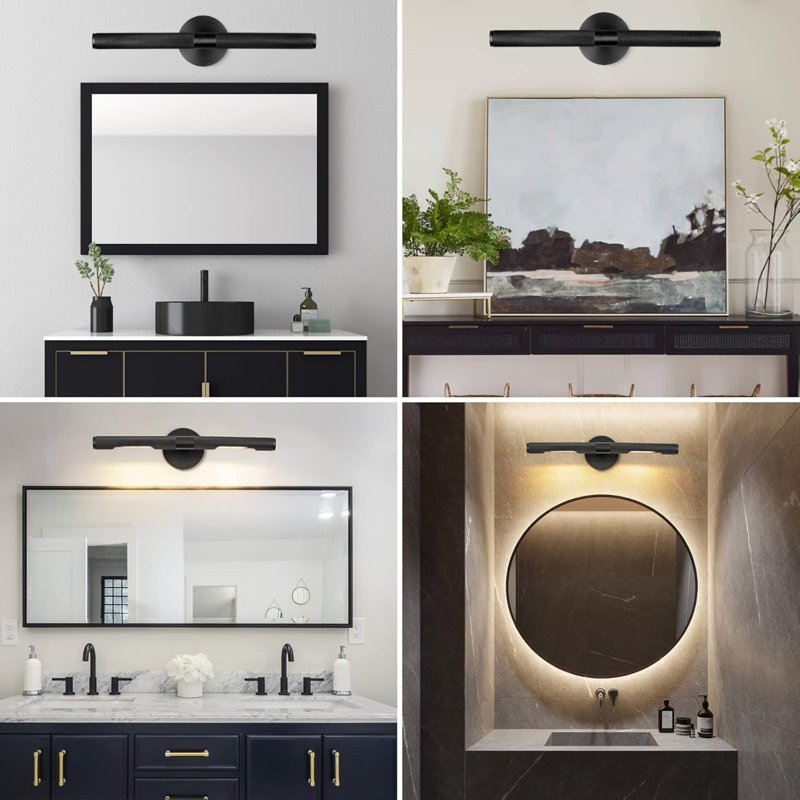 Éclairage pour meuble-lavabo rotatif 24 po 360 ° 24 po, Noir mat
