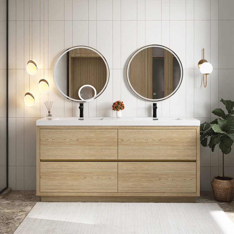 Meuble-lavabo autoportant 72 po avec lavabo 72 po, Bois de chêne naturel