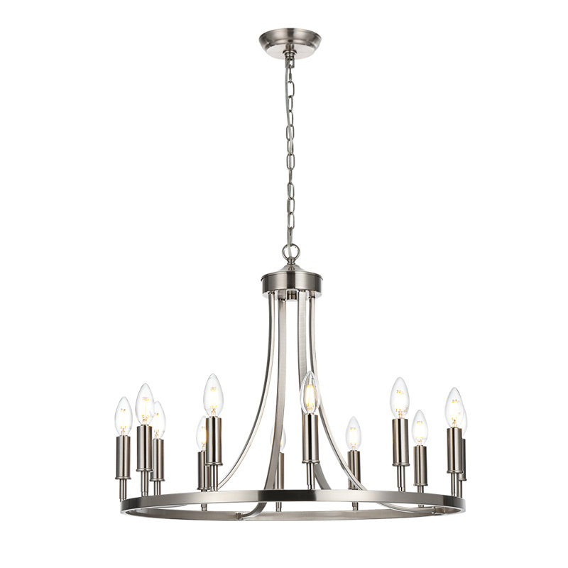 12 - Light Chandelier Pendant, Brushed Nickel