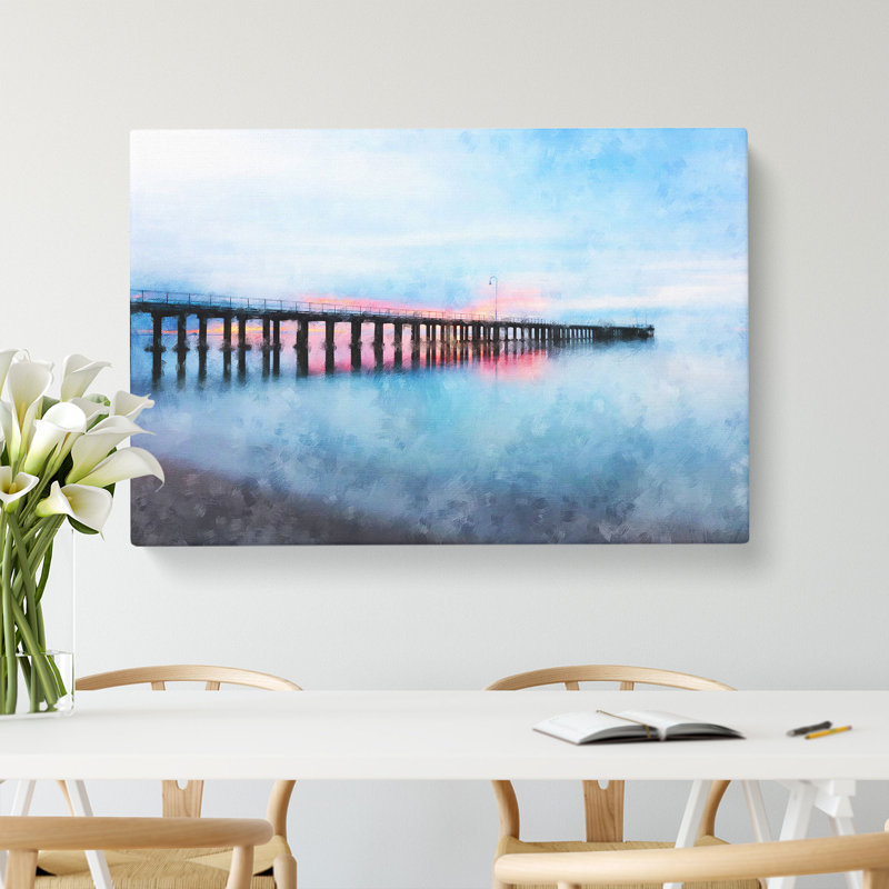 A Pier At Sunset Painting - Wrapped Canvas, 40cm H x 60cm W x 3cm D