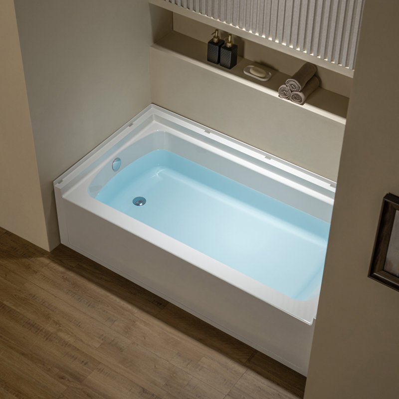 Baignoire rectangulaire en alcôve composite à 3 parois 60 po x 32 po WOODBRIDGE (compatible avec la baignoire), trou de bonde