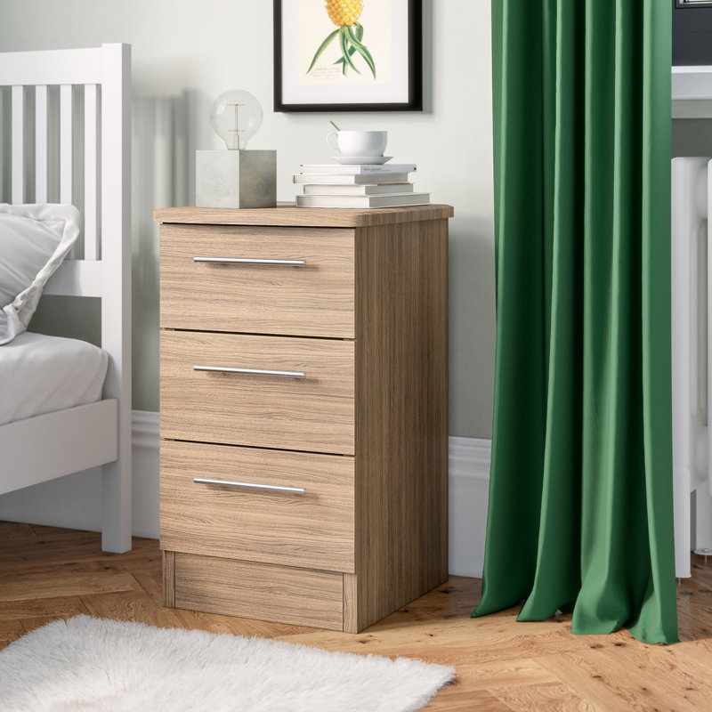 Fully Assembled Lyndale 3 Drawer Bedside Table, Bordeaux Oak