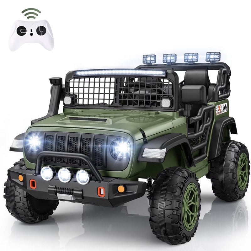 Voiture électrique 2 places 24 Volt pour enfants, 400 W avec autos avec télécommande, véhicule avec Bluetooth, musique, affichage de puissance, haute / basse vitesse, contrôle de la lumière, suspension, vert
