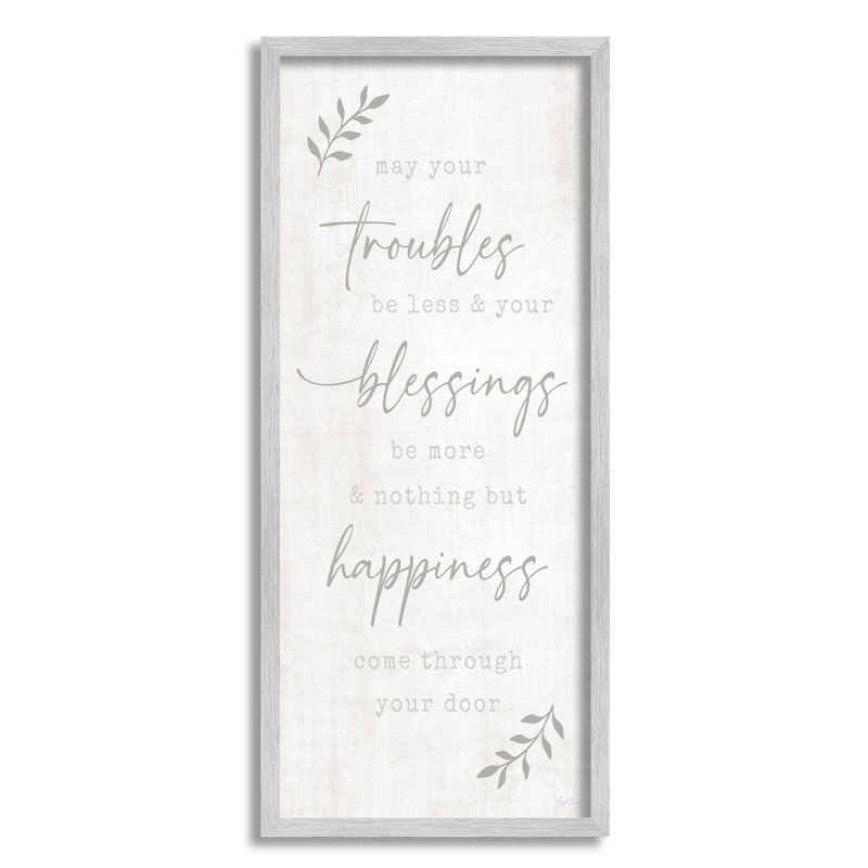 " Troubles Less Blessings More Motivational ", 24" H x 10" W x 1.5" D, Farmhouse Gray Framed Giclee