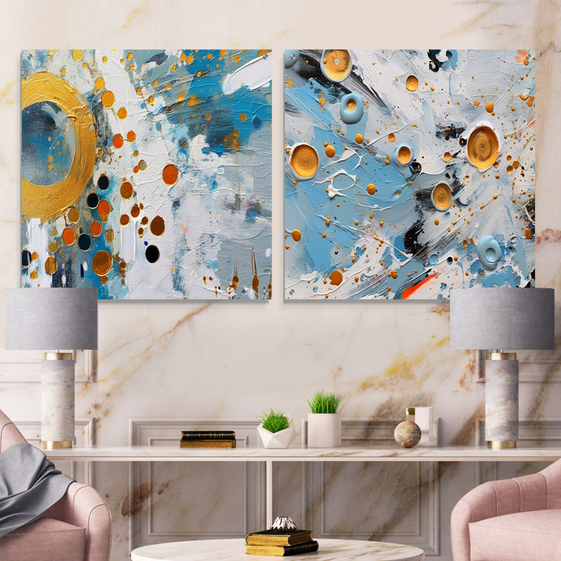 Combat abstrait bleu sarcelle et abstrait abstrait - formes abstraites en acrylique, H 16 po x l 33 po
